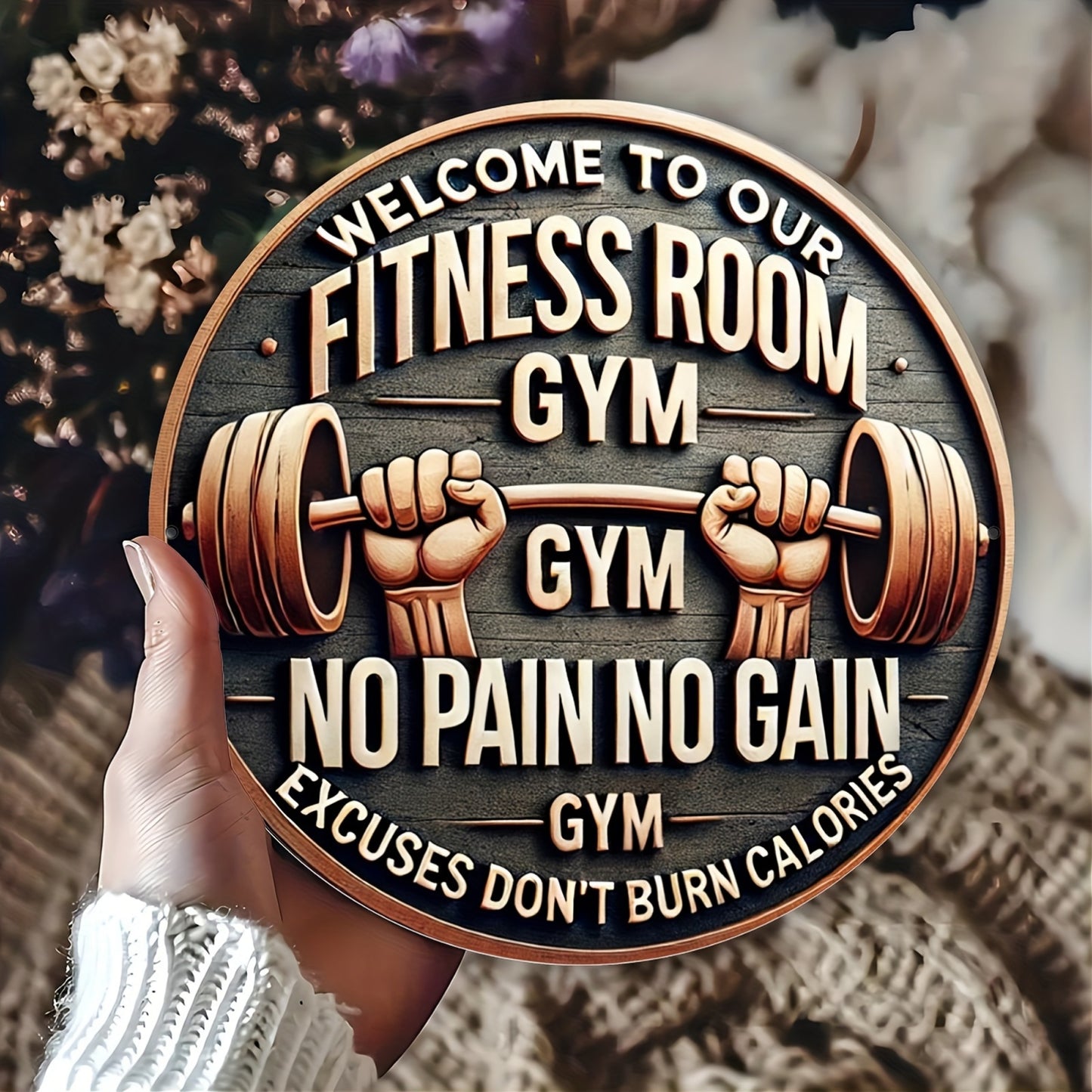 Inspirational Fitness Room Wall Art, 1pc Aluminum Gym Sign 20.32x20.32 cm - Sturdy Motivational Workout Decor for Home Gym Enthusiasts, No Pain No Gain, Excuses Don't Burn Calories Plaque