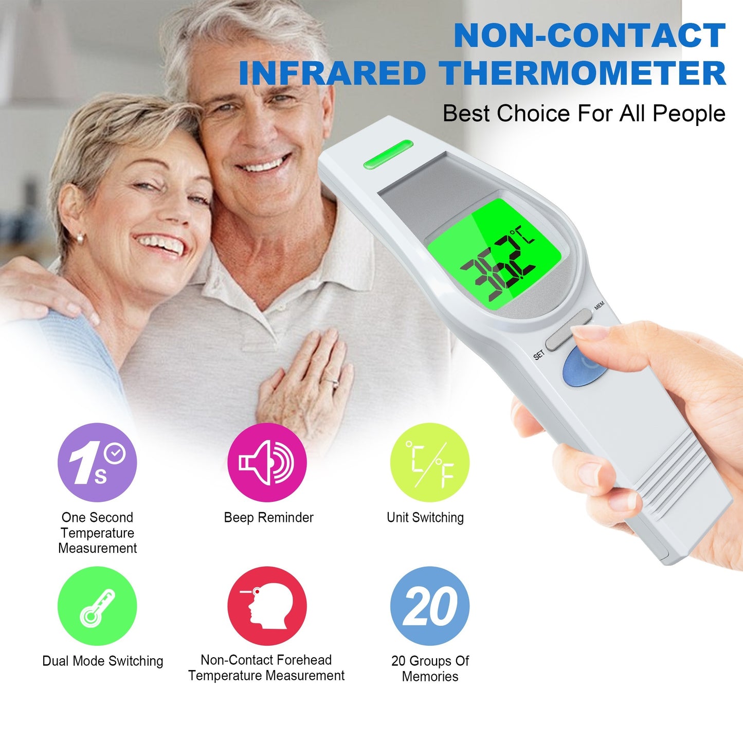 ALPHAMED Digital Infrared Thermometer for Adults - Forehead & Ear Temperature Measurement, Non-Contact, Battery Powered (AAA Not Included)