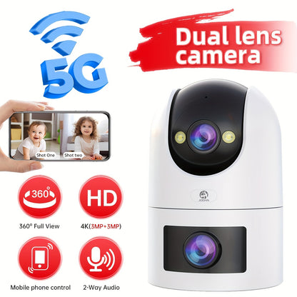 JOAN Dual Lens WiFi Security Camera - 4K HD Night Vision, Motion Detection, 2-Way Audio, Supports 5G/2.4G Wifi, Remote Control App for Indoor & Outdoor Use