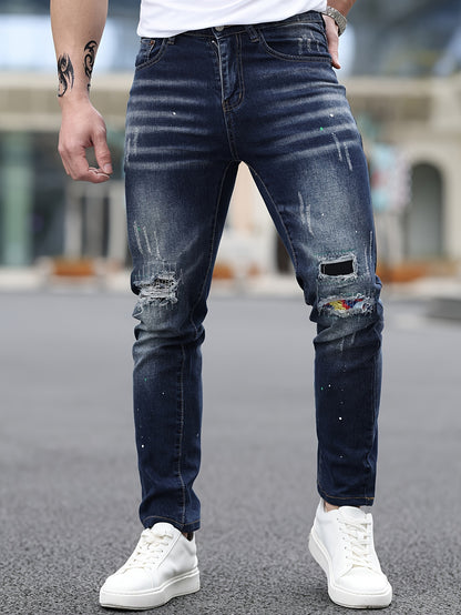 Slim Fit Ripped Jeans for Men - Street Style Straight Leg Denim Pants, Casual and Comfortable Trousers