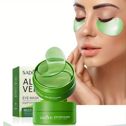 SADOER Aloe Vera & Collagen Eye Masks - 60pcs/30 Pairs, Hydrating & Soothing for All Skin Types, Alcohol-Free