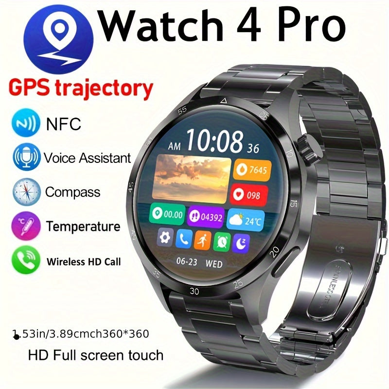 GT4 Pro Smart Watch - 1.53-inch HD Screen, Wireless Call, NFC, GPS Trajectory, Compass, Pedometer, Altitude, Voice Assistant, Outdoor Sports Watch for Men, Compatible with Android and iPhone