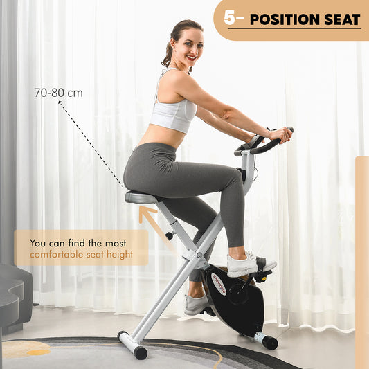 Folding Exercise Bike, Quiet Stationary Bike with 8-Level Magnetic Resistance, Heart-Rate Sensor, Adjustable Seat and Wheels for Home Gym Workout