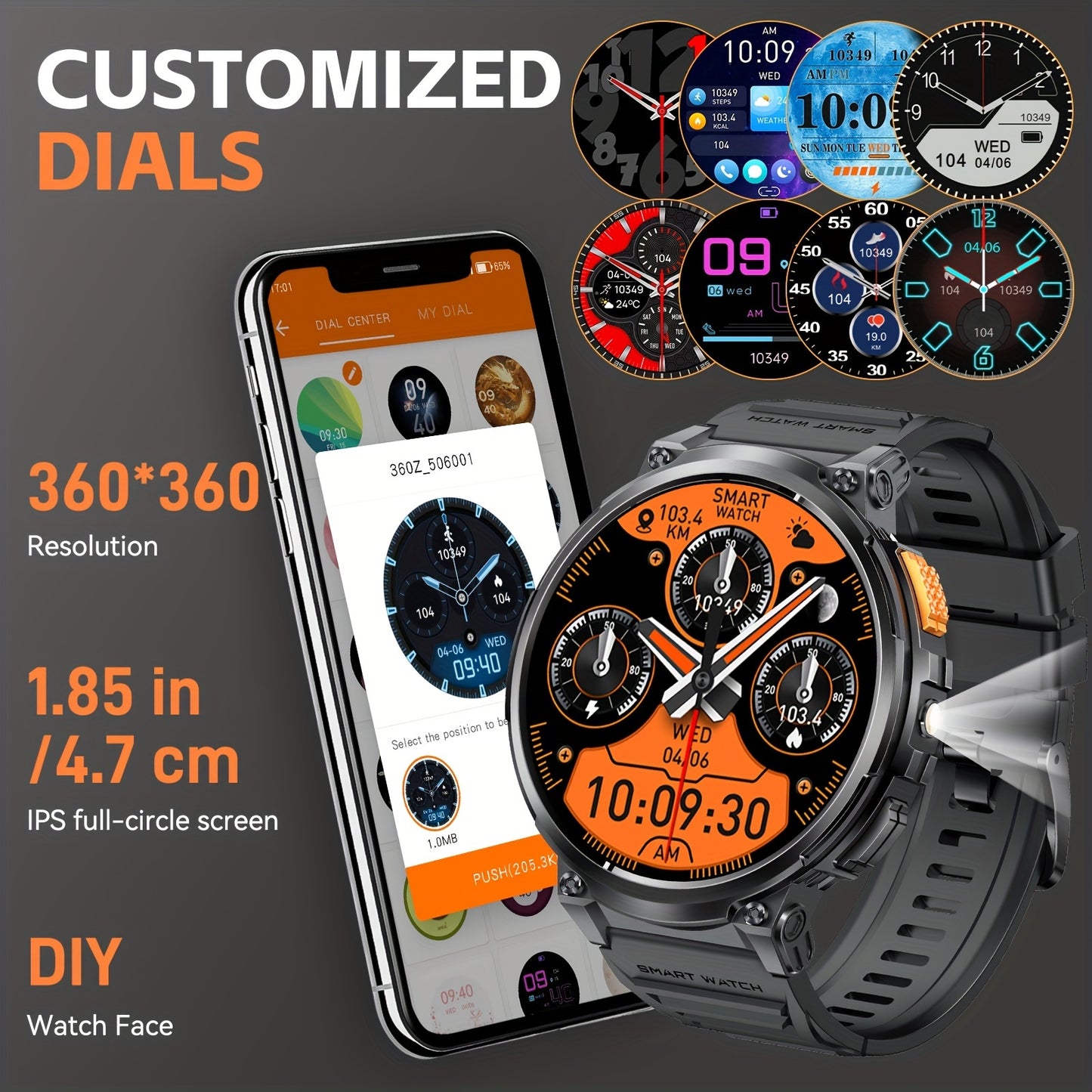 INEYES Sport Smartwatch with USB Charging, 730mAh Long-Lasting Battery, LED Flashlight, Voice Assistant, Wireless Call, Find Phone Feature for Android & iPhone, Ideal for Men & Women – Perfect for Gifting