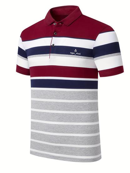 Optimize product title: Men's Classic Striped Golf Shirt - Casual Short Sleeve Cotton Blend Polo Shirt for Outdoor Activities