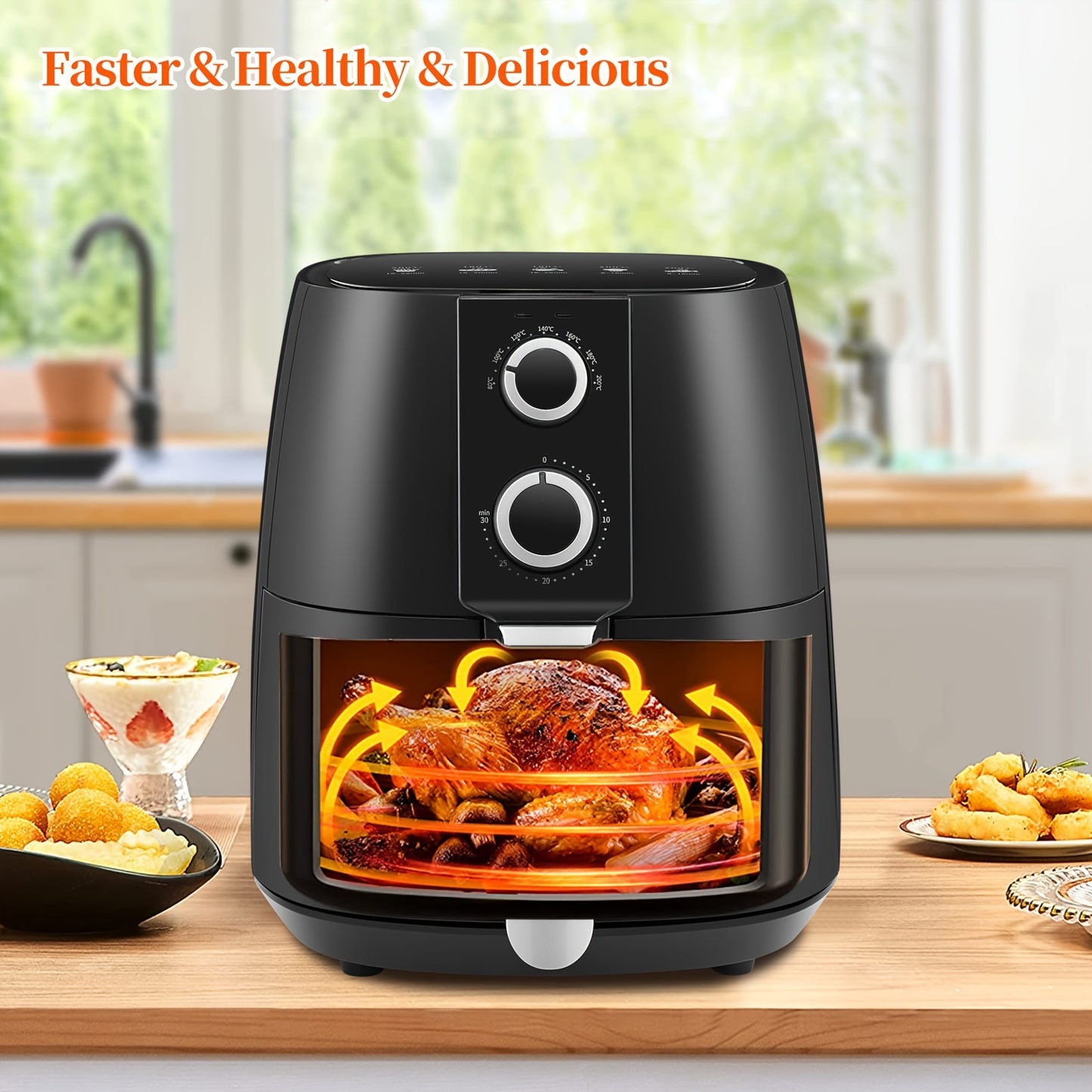 CLIPOP Air Fryer Home Use Energy Saving Airfryer With Rapid Air Circulation, Inc Air Fry, Bake And Roast, Air Fryers Oven, Oil Free Hot Cooker, Nonstick Basket, 3.8L, Black 1450W