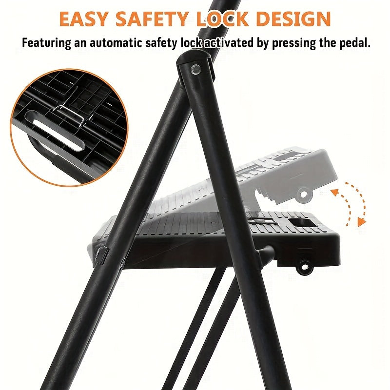 3 Step Ladder, Lightweight Portable Foldable Collapsible Folding Sturdy Steel Metal Step Stool With Handgrip, Anti-Slip Wide Pedal, Heavy Duty 226.8 KG Capacity, For Home, Kitchen, Adults, Black