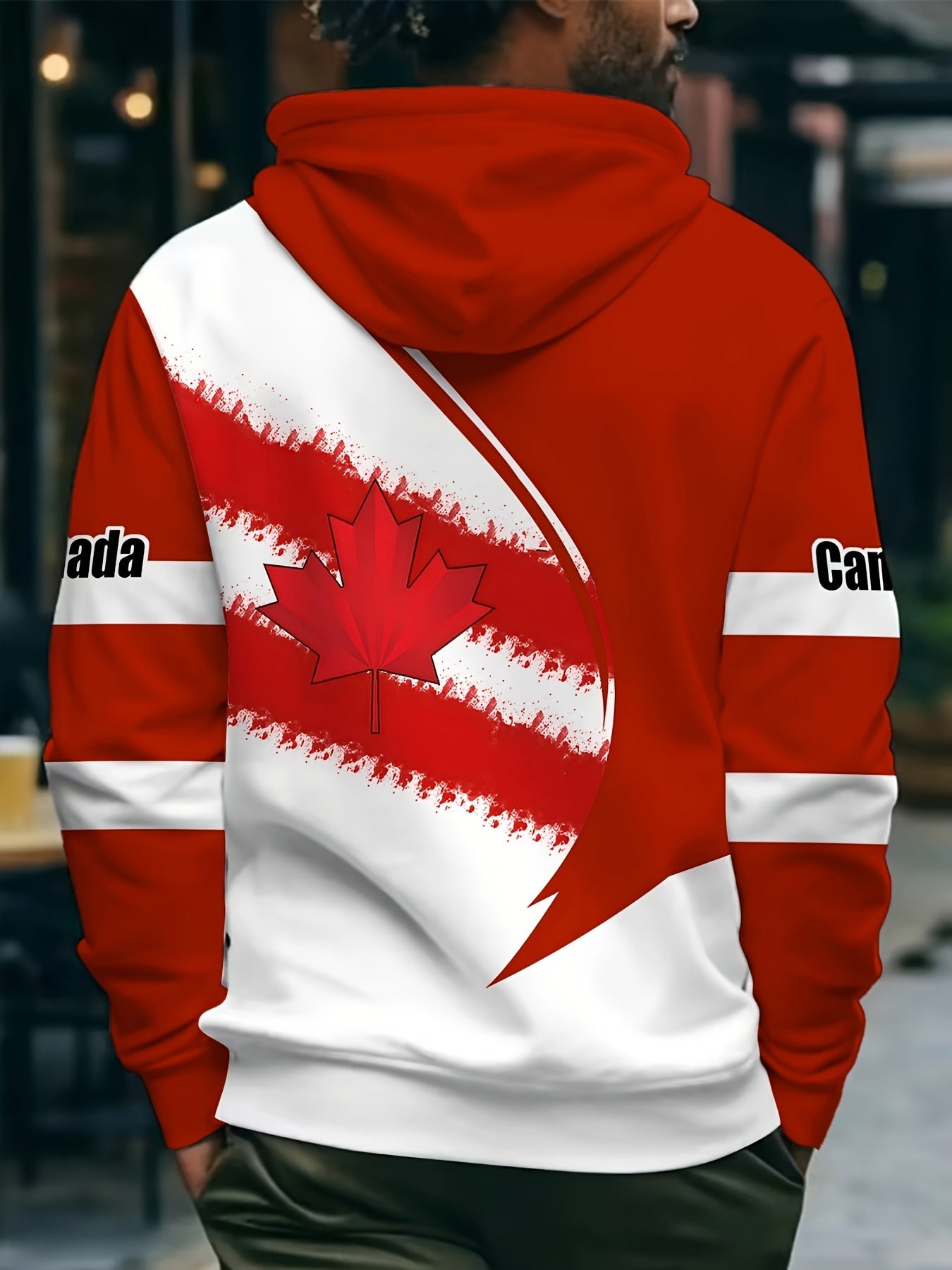 Men's Casual Zip-Up Hoodie with Maple Leaf Print - Cozy Polyester, Machine Washable, Perfect for Fall/Winter