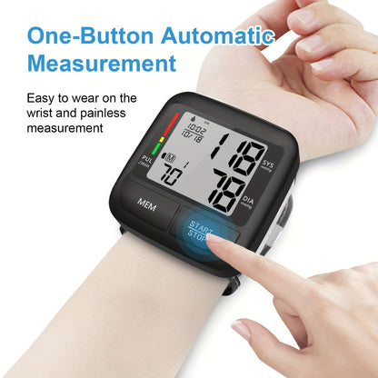 1pc Portable Wrist Blood Pressure Monitor, Automatic Digital Blood Pressure Device With Large LCD Display, Including Blood Pressure Wrist Strap And PP Box (Battery Not Included)