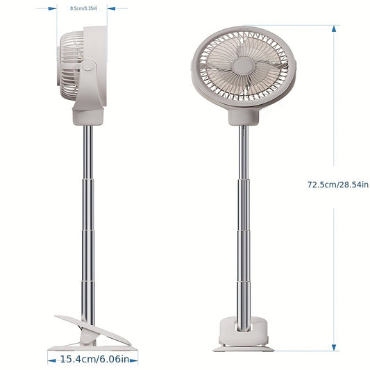 Adjustable And Rotatable In All Directions, Dual-use Desktop And Ground With Night Light Functions, Rechargeable Clip Fan - RD12 - 1pc