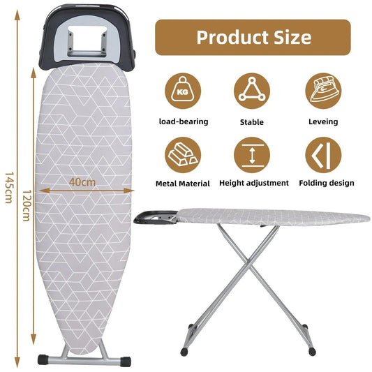 Folding Ironing Board with Iron Rest Adjustable Height Non Slip Feet Strong Frame, Lightweight Collapsible Large Iron Board with Cotton Cover, Easy to Fold Suitable for Small Spaces