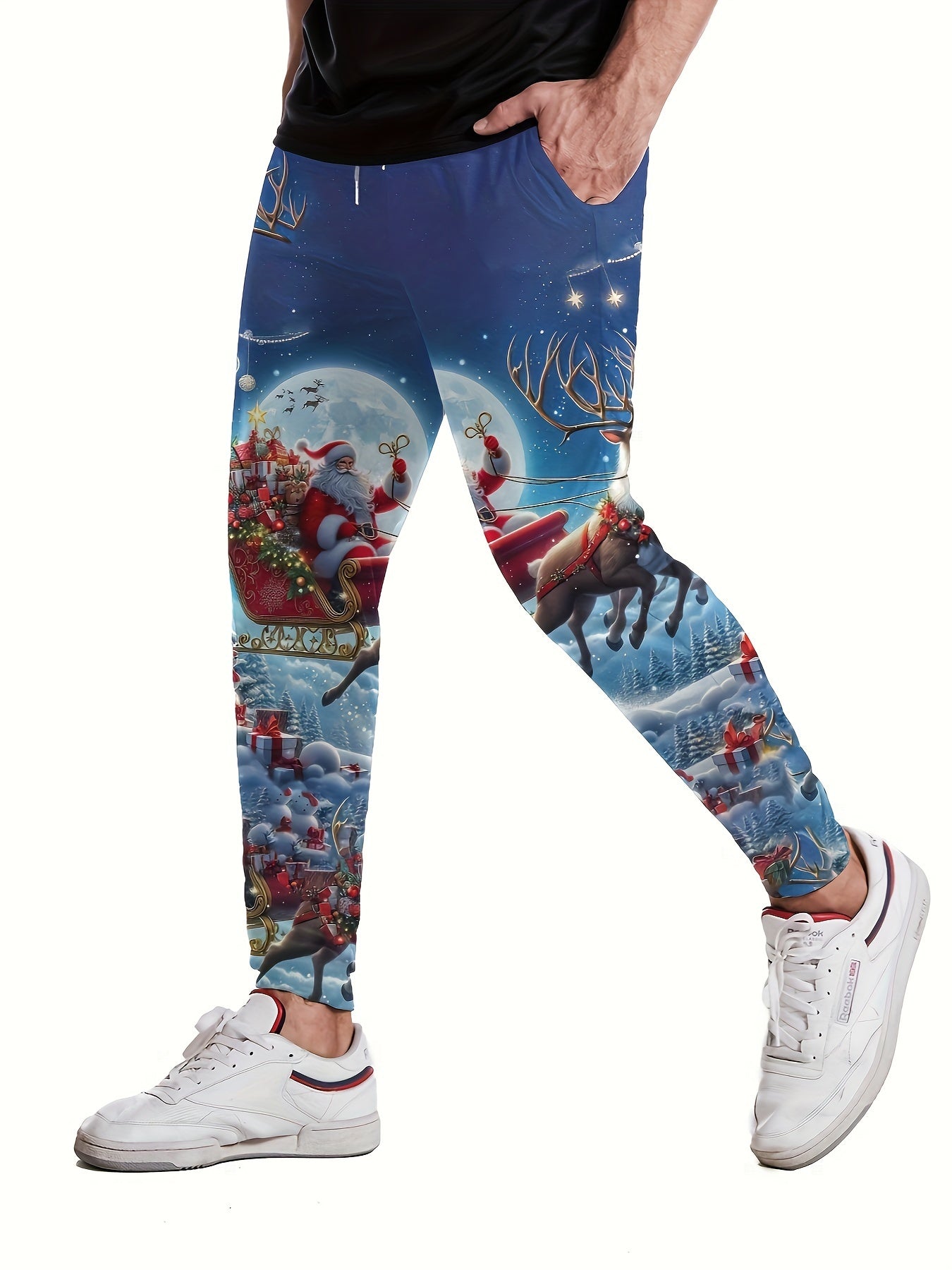 Men's Casual Christmas-Themed Joggers - 3D Digital Print, Comfort Fit with Drawstring Waist, Perfect for Fall & Winter