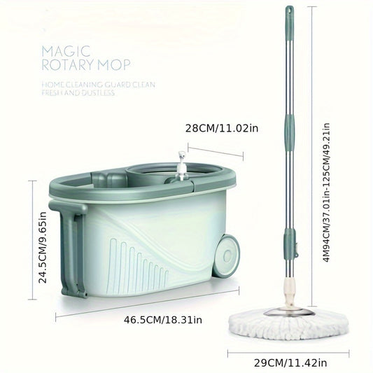 A set of cleaning tools, including a rotating mop, a bucket and 2 replaceable mop cloths, a mop set that can be used wet or dry