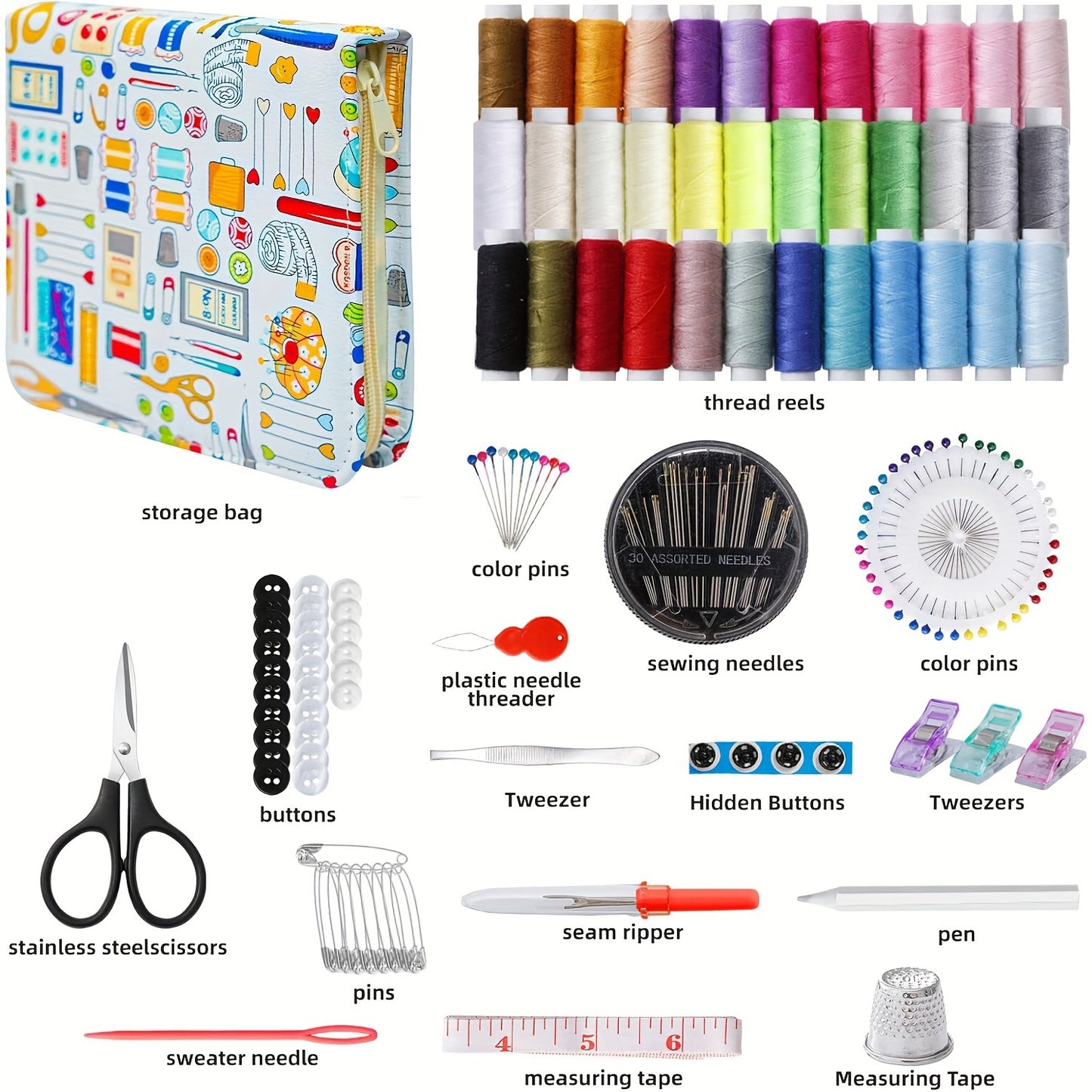 168-Piece Portable Sewing Kit with Organizer Case - Multifunctional Sewing Accessories and Supplies Set for Household, Travelers, Adults, Beginners - Includes Thread, Scissors, Needles, Tape Measure