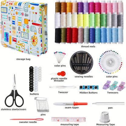 168-Piece Portable Sewing Kit with Organizer Case - Multifunctional Sewing Accessories and Supplies Set for Household, Travelers, Adults, Beginners - Includes Thread, Scissors, Needles, Tape Measure