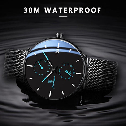 Fashion Mens Quartz Watch With Slim Mesh Steel Strap, Waterproof Luminous Sport Date Wristwatch, Ideal choice for Gifts