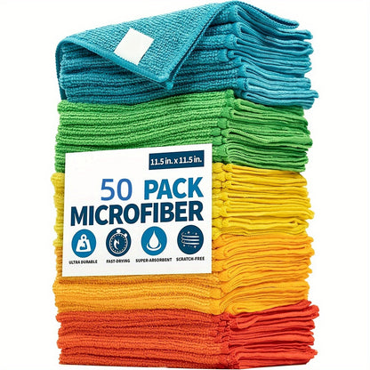 Microfiber Cleaning Cloths Pack - Polyester Woven Towels for Kitchen, Bathroom, Living Room, Toilet - Multipurpose Household Rags, Dusting Dishwashing Cloth, Quick Absorbent & Scratch-Free