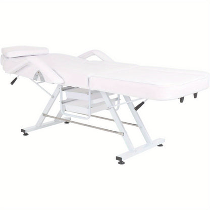 Massage Table 9 Section Adjustable Beauty Salon Couch Recliner Chair SPA Massaging Bed Table+Stool (White)