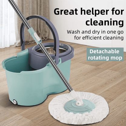 Dual-Power Spin Mop and Bucket Set - Super Absorbent for Wet/Dry Floors, Ideal for Tile & Wood Cleaning, Durable Household Cleaning Tool, Utility Hooks