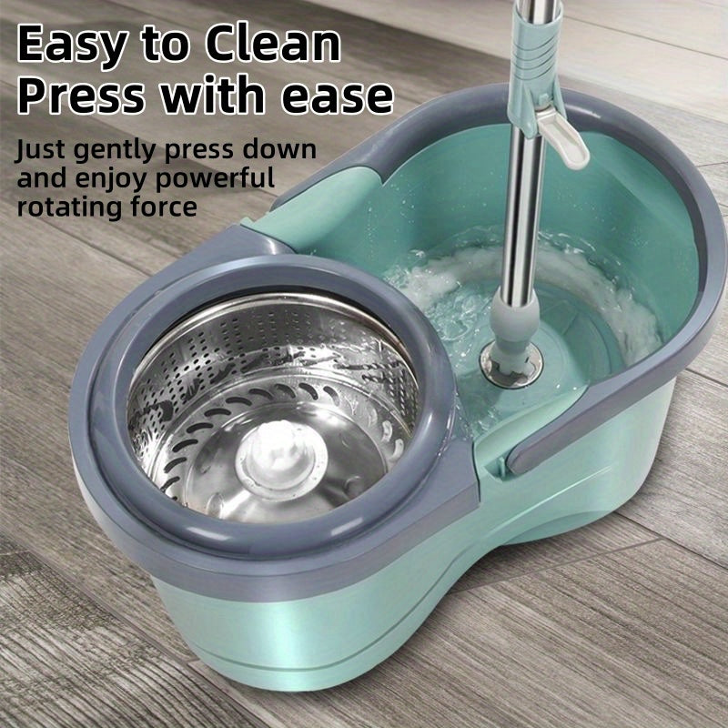 Dual-Power Spin Mop and Bucket Set - Super Absorbent for Wet/Dry Floors, Ideal for Tile & Wood Cleaning, Durable Household Cleaning Tool, Utility Hooks