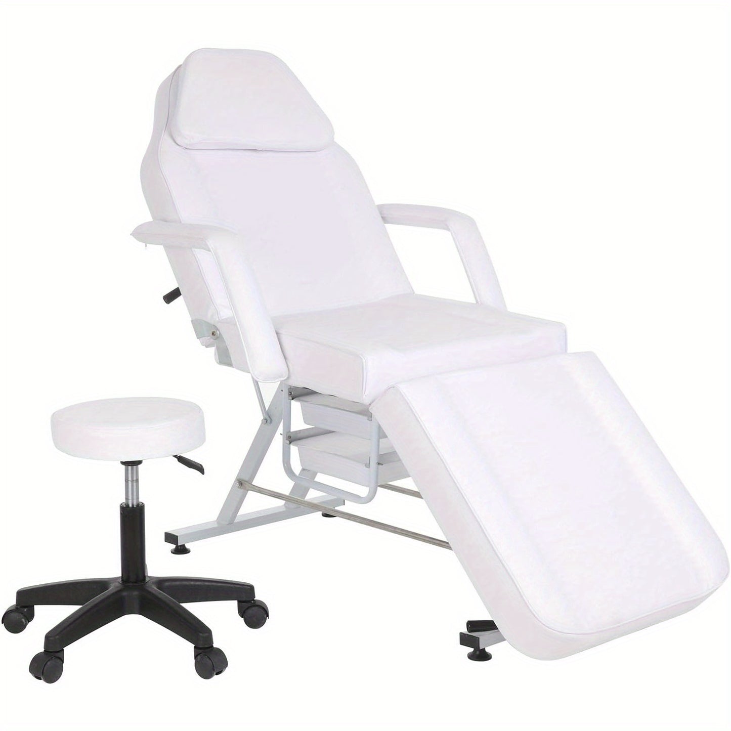 Massage Table 9 Section Adjustable Beauty Salon Couch Recliner Chair SPA Massaging Bed Table+Stool (White)