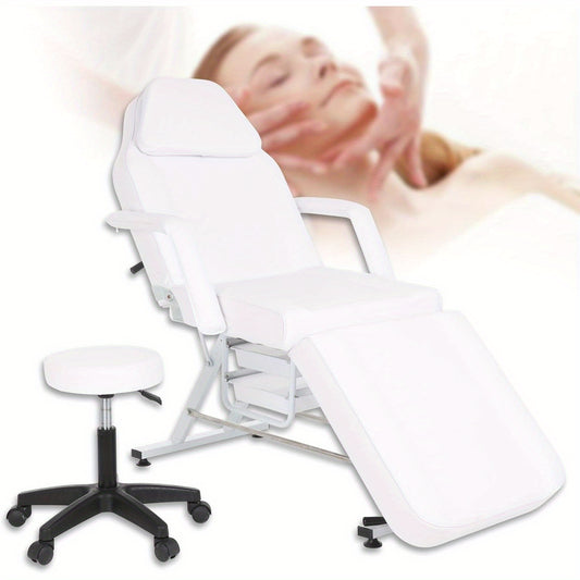 Massage Table 9 Section Adjustable Beauty Salon Couch Recliner Chair SPA Massaging Bed Table+Stool (White)