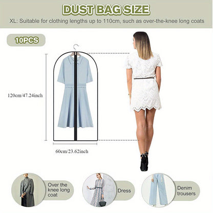 10PCS Translucent Dustproof Zip Storage Garment Cover Bag for Dress Suit Coat Protector