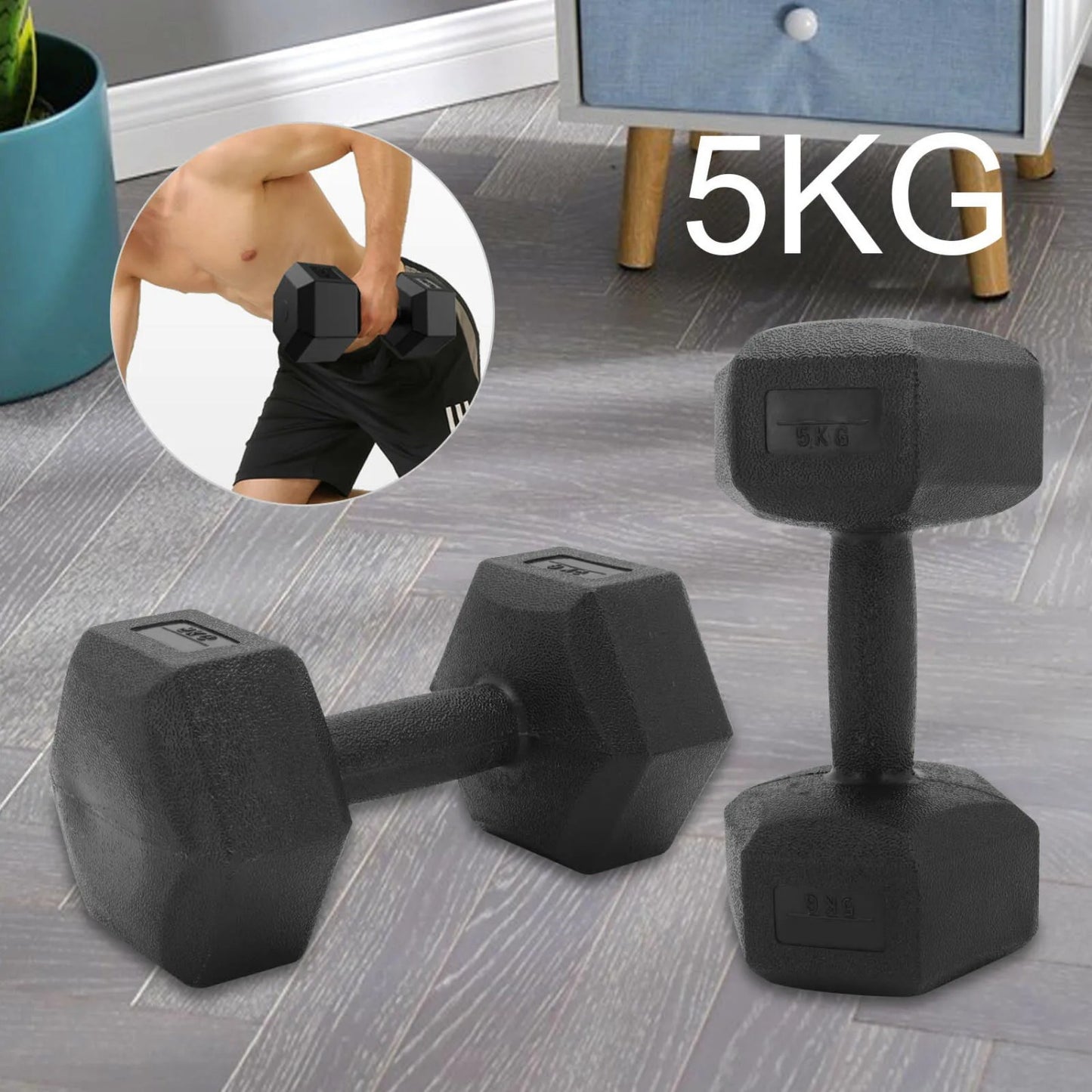 2x 5kg Dumbbells Set Hexagon Dumbbell Home Exercise Workout Wight in