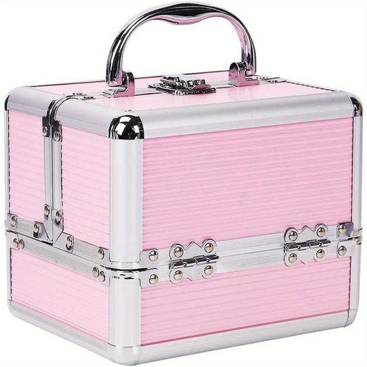 Makeup Box Lockable Cosmetic Organizer Box Large-Capacity Beauty Jewelry Case for Cosmetic Storage (Pink)