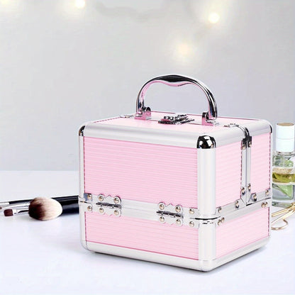 Makeup Box Lockable Cosmetic Organizer Box Large-Capacity Beauty Jewelry Case for Cosmetic Storage (Pink)