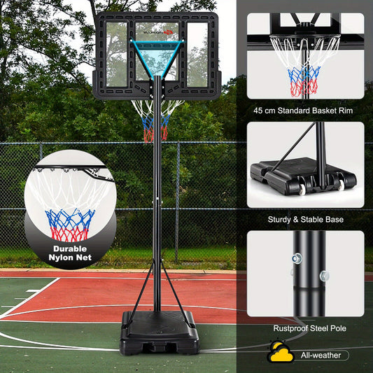 1.35-3.05m Height Adjustable Portable Basketball Hoop for Both Youth and Adults