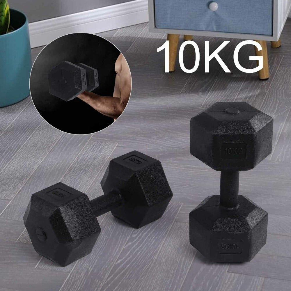 2PCS 10kg Dumbbells Set Hexagon Dumbbell Home Exercise Workout Wight in