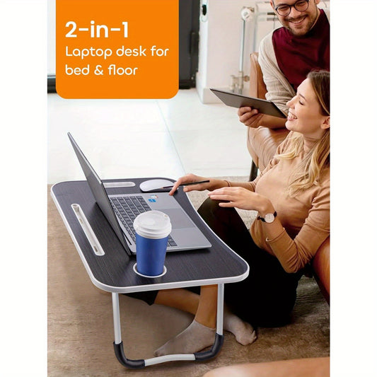 Laptop Table 60 x 40 x 28cm Lap Standing Desk for Bed and Sofa Breakfast Bed Tray Laptop Lap Desk Folding CoffeeTray Notebook Stand Reading Holder (Black Brushed)