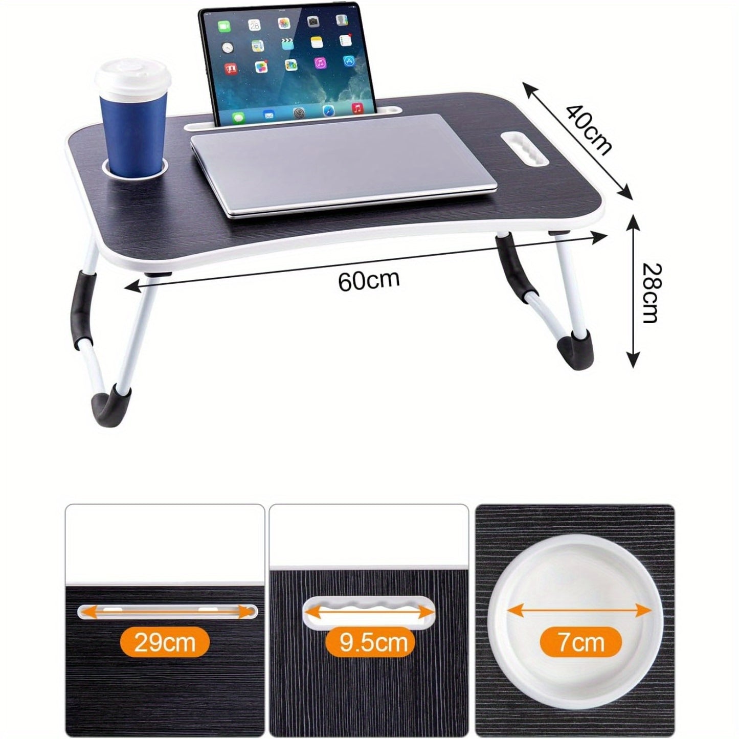 Laptop Table 60 x 40 x 28cm Lap Standing Desk for Bed and Sofa Breakfast Bed Tray Laptop Lap Desk Folding CoffeeTray Notebook Stand Reading Holder (Black Brushed)