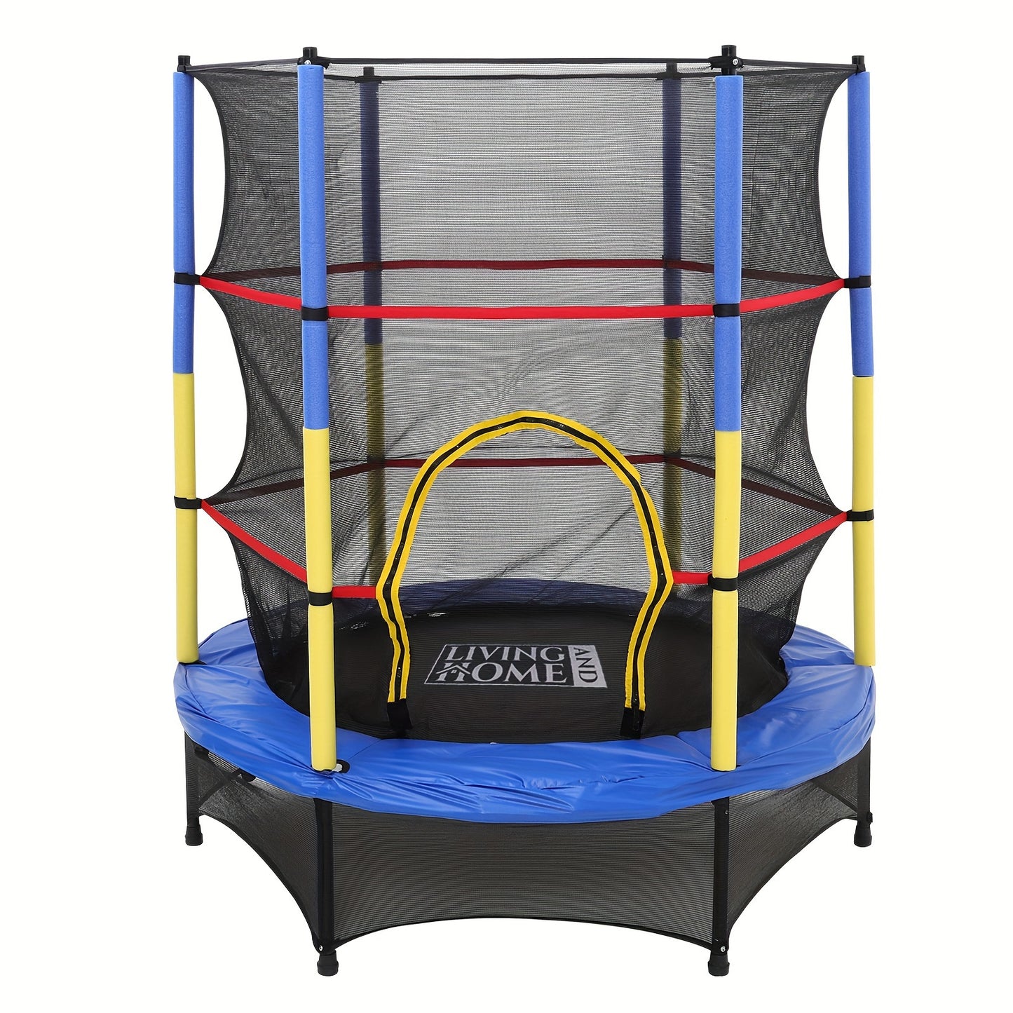 4.5FT 55" Blue&Yellow&Black Trampoline With Safety Net Enclosure Outdoor Jump