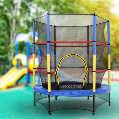 4.5FT 55" Blue&Yellow&Black Trampoline With Safety Net Enclosure Outdoor Jump