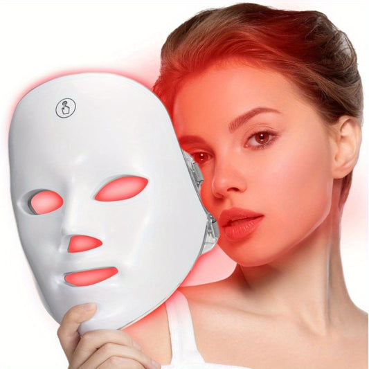 7-Color Rechargeable LED Light Mask for Home & Salon Use - Cordless, USB Powered Skin Care Device