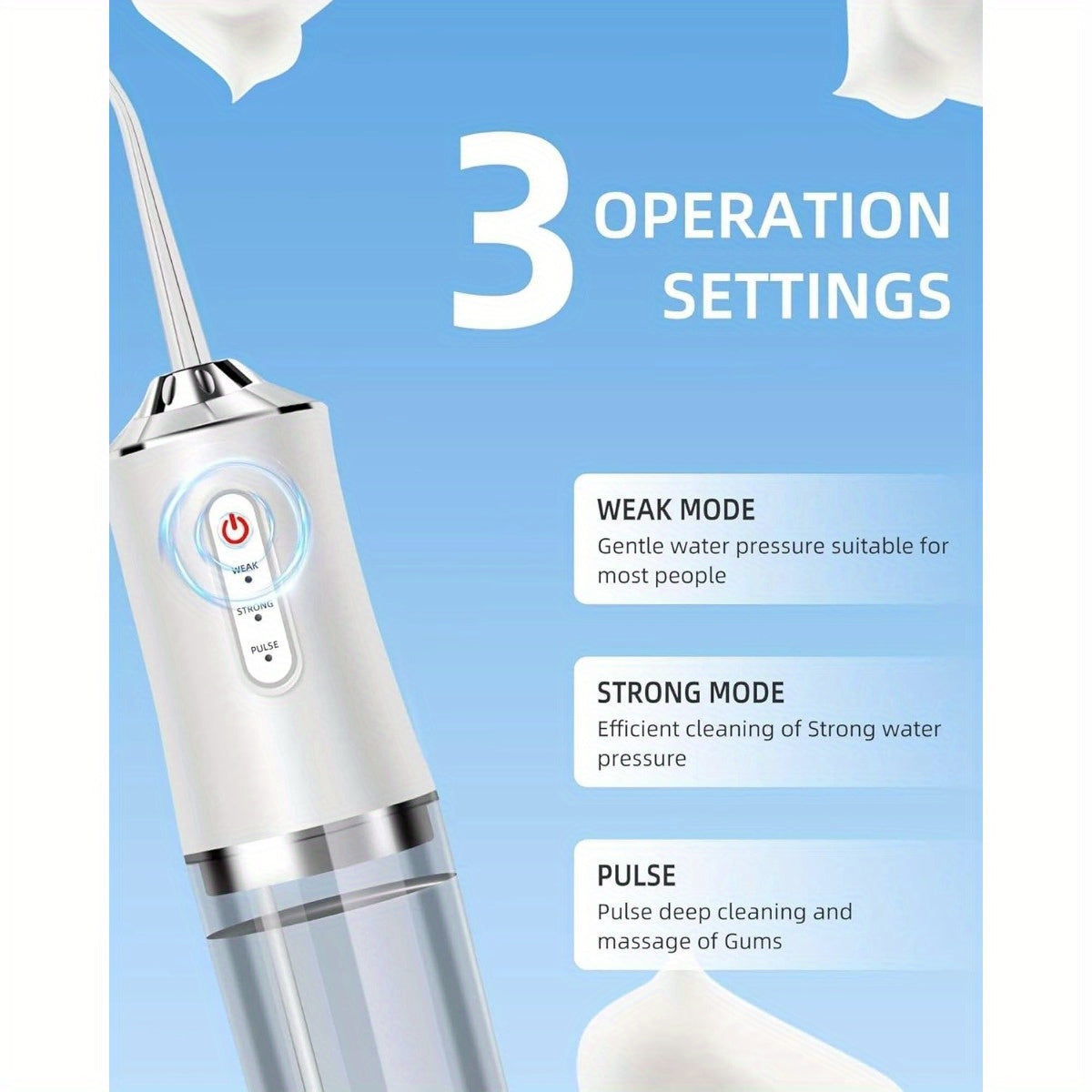 LAMEIZ Water Dental Flosser Teeth Picks - 4 Jets 3 Modes Portable Cordless Water Flosser for Teeth Cleaner, Oral Irrigator Rechargeable for Travel Home, Gums, Braces Care White