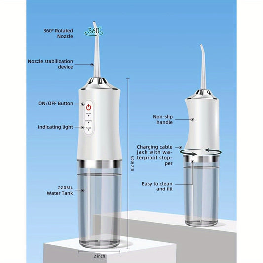 LAMEIZ Water Dental Flosser Teeth Picks - 4 Jets 3 Modes Portable Cordless Water Flosser for Teeth Cleaner, Oral Irrigator Rechargeable for Travel Home, Gums, Braces Care White