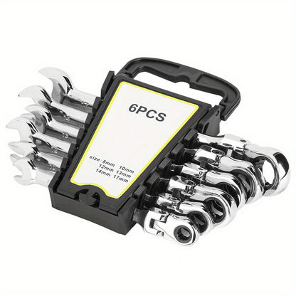 6Pcs Flexible Head Multi-functional 8-17mm Ratchet Combination Spanner Wrench Repair Tools Set