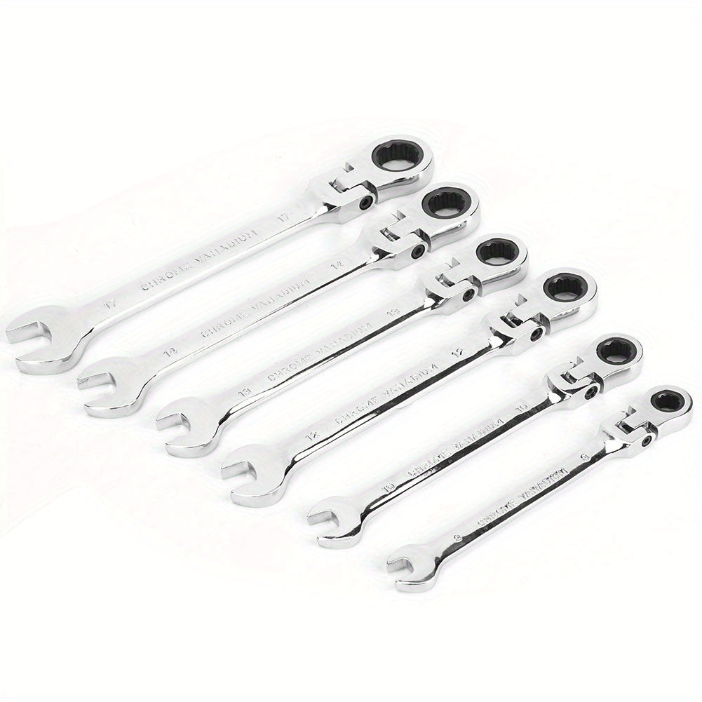 6Pcs Flexible Head Multi-functional 8-17mm Ratchet Combination Spanner Wrench Repair Tools Set