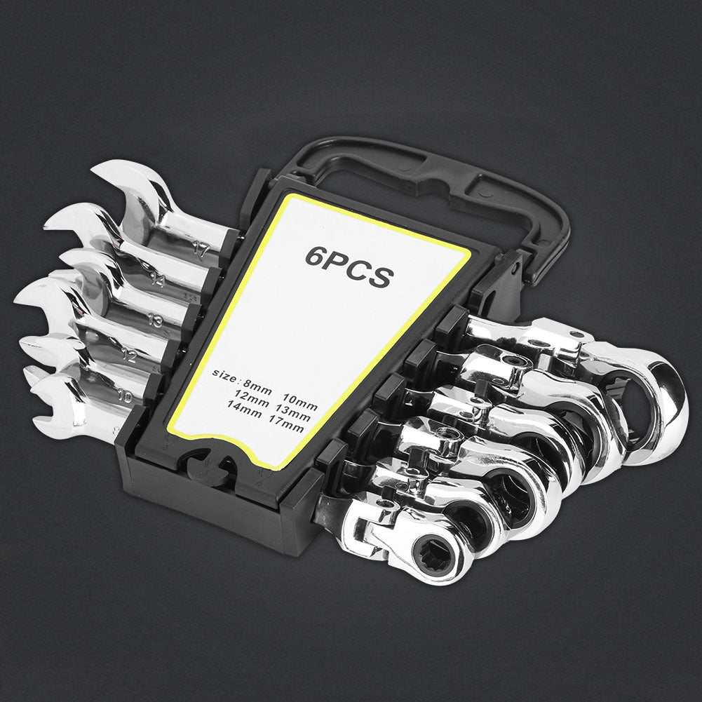 6Pcs Flexible Head Multi-functional 8-17mm Ratchet Combination Spanner Wrench Repair Tools Set