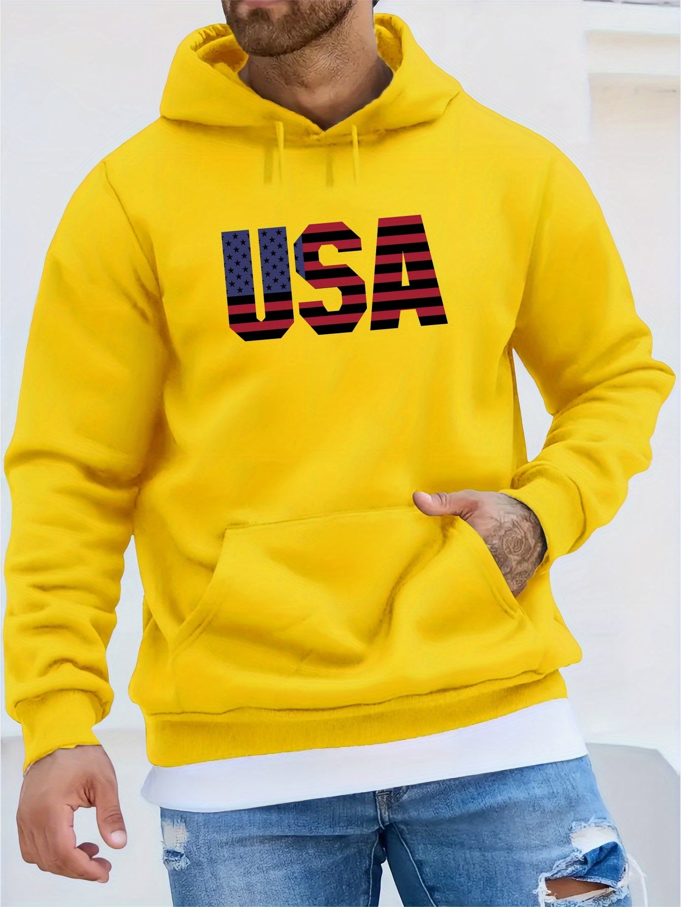 USA Youth Autumn & Winter Plush Sweater - Men's Clothing Free Hoodie - American Fashion Printed Top - Men's Gift