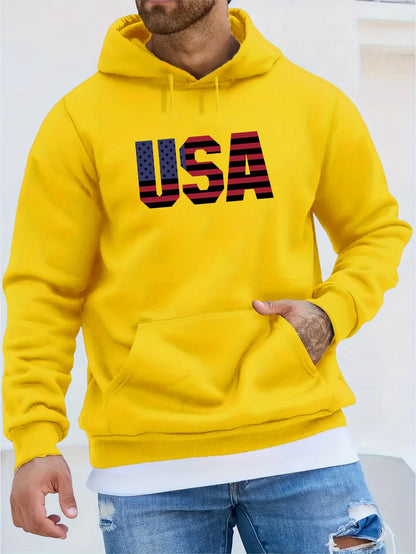 USA Youth Autumn & Winter Plush Sweater - Men's Clothing Free Hoodie - American Fashion Printed Top - Men's Gift