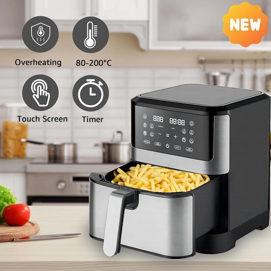 6L Family Size, One-Touch Digital Control Presets, French Fries, chicken, Meat, fish, Nonstick Dishwasher-Safe Parts, Nonstick Basket, Stainless Steel