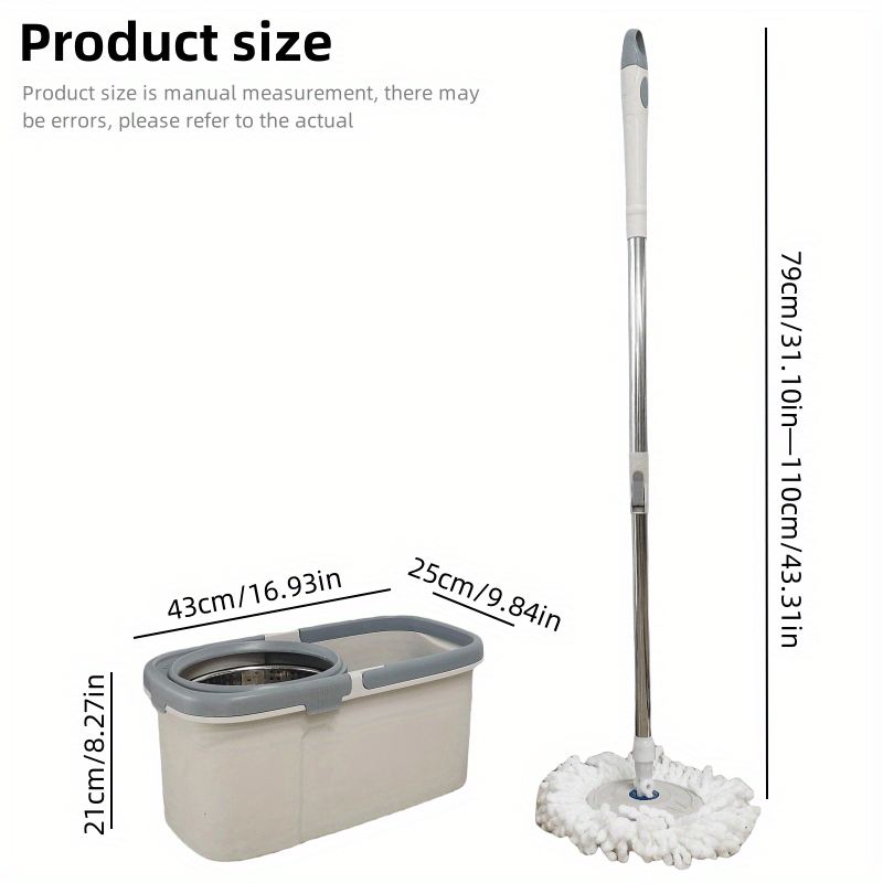 Dual-Drive Spin Mop and Bucket Set with 2 Microfiber Heads - Effortless Cleaning for Living Room, Bedroom, Bathroom - Durable Plastic, Stainless Steel Handle, 360° Swivel Head - Manual Operation