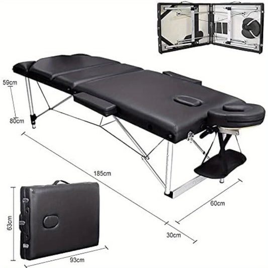 Vesgantti Portable Massage Bed Table - 3-Section Aluminium Foldable Beauty Couch for Reiki Therapy Treatment Salon Healing - Metal Headrest Support/ with Carry Bag