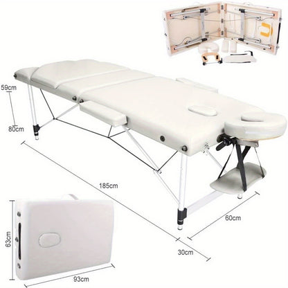 Vesgantti Portable Massage Bed Table - 3-Section Aluminium Foldable Beauty Couch for Reiki Therapy Treatment Salon Healing - Metal Headrest Support/ with Carry Bag