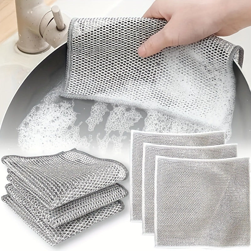 12 Stainless Steel Scrubbing Towels - Non-stick Mesh Dishcloths for Kitchen Cleaning, Scrubbing Pads for Stoves and Pots, Range Hoods and Sink Grease Removers, Household Cleaning Essentials