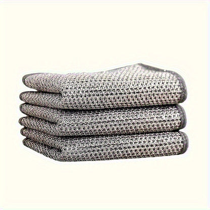 12 Stainless Steel Scrubbing Towels - Non-stick Mesh Dishcloths for Kitchen Cleaning, Scrubbing Pads for Stoves and Pots, Range Hoods and Sink Grease Removers, Household Cleaning Essentials